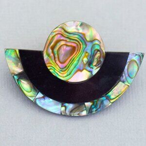 Magic abalone circular vintage brooch (C7)